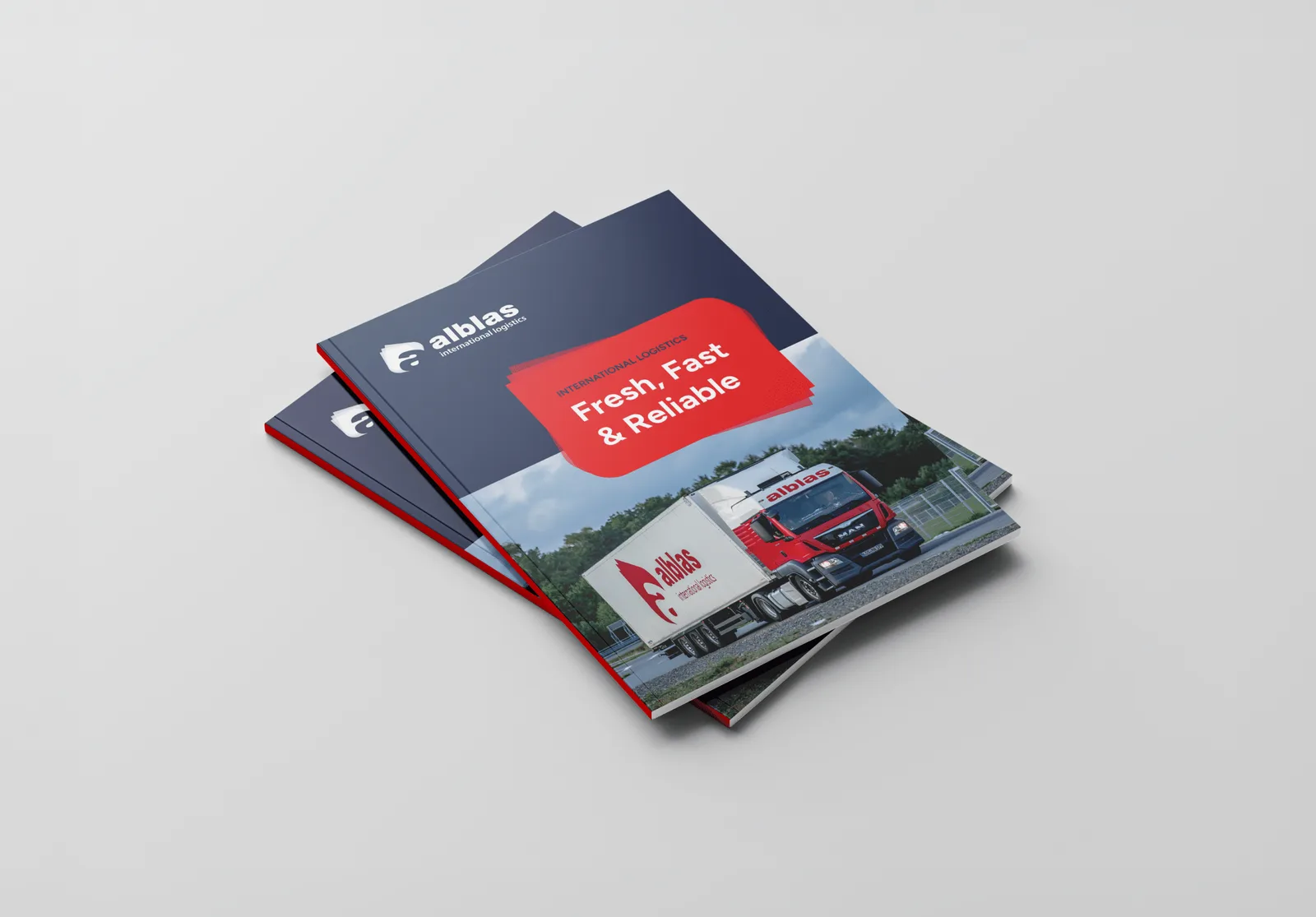 Omslag van een brochure in de merkkleuren van de klant
